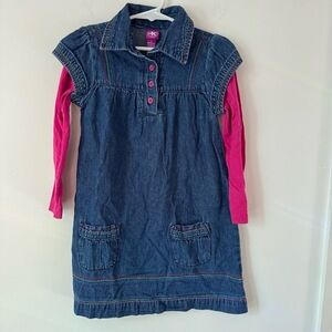 Y2K J. Khaki Girls Size 5 Denim Jean Dress Pink‎ Rainbow Colorful Fun Retro